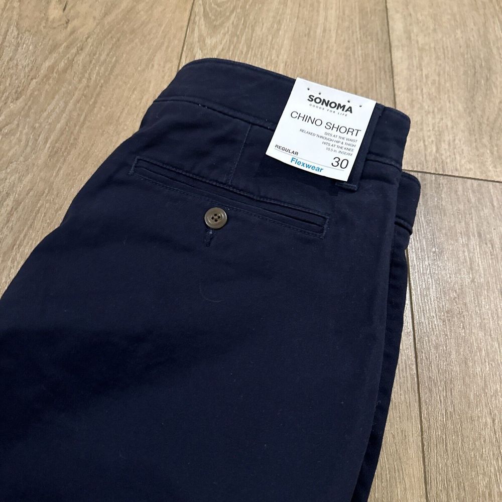 Sonoma Men's Flex Wear Chino Shorts Navy Blue Size 30 10.5" NEW‎ Preppy